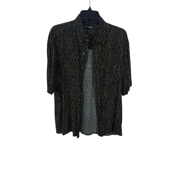 John Henry Men's Button-Up Shirt Black Gold Pattern M Oversized Short Sleeve - Picture 1 of 9